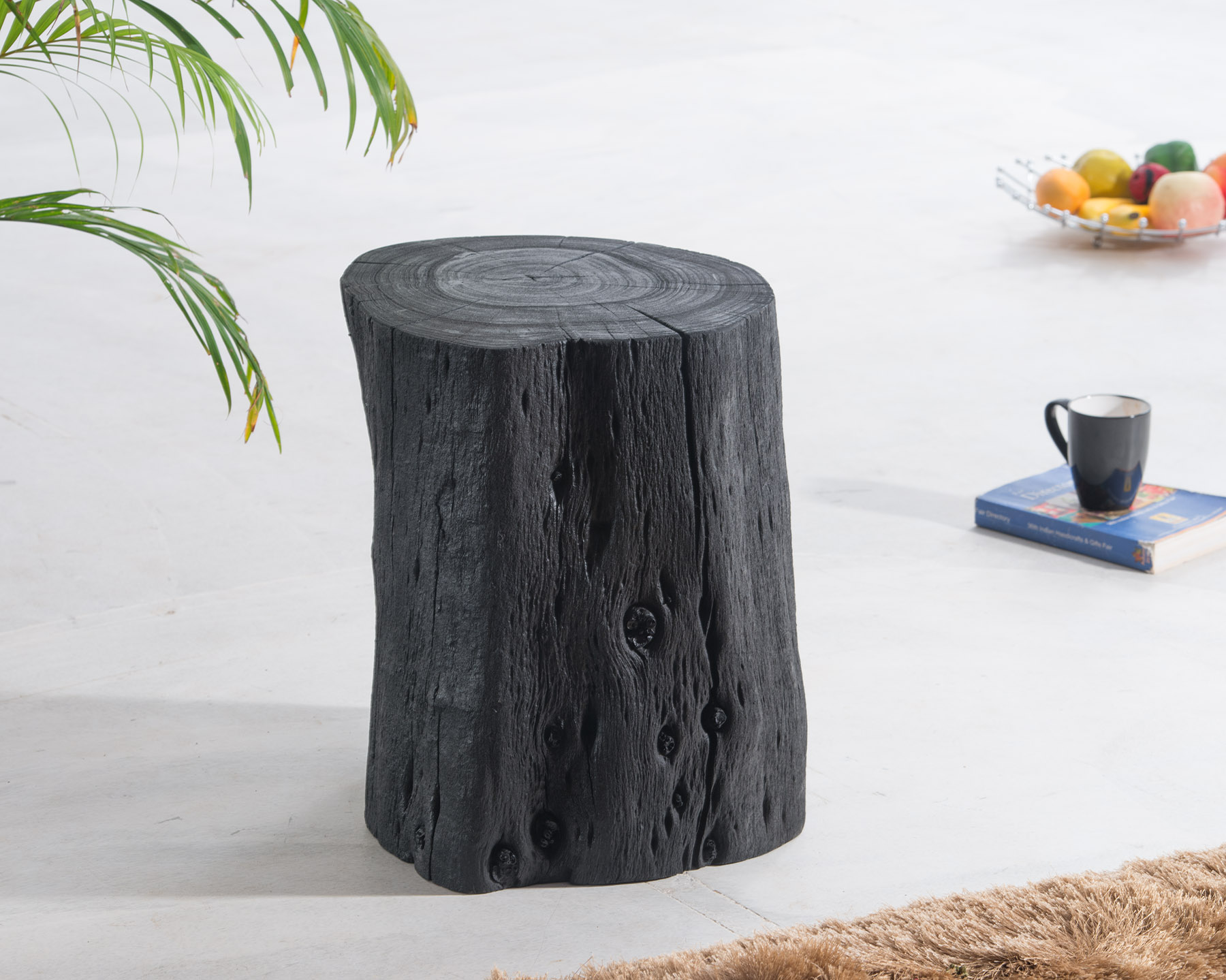 Charcoal Wood Log Stool